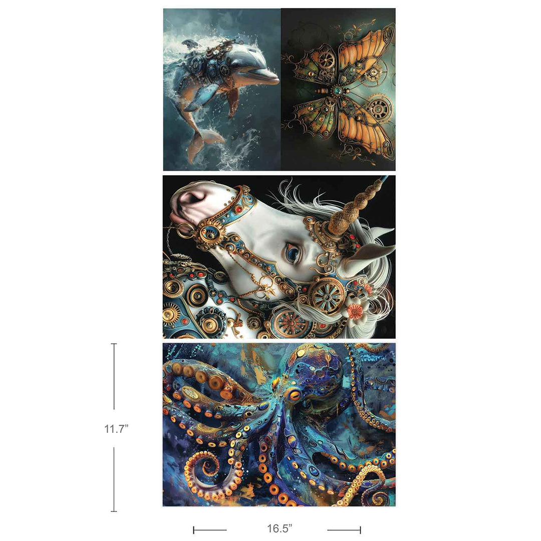 Redesign A3 Decoupage Fibre Paper Pack of 3 - ROYAL BLUES (29.7cm x 41.9cm) - Rustic Farmhouse Charm