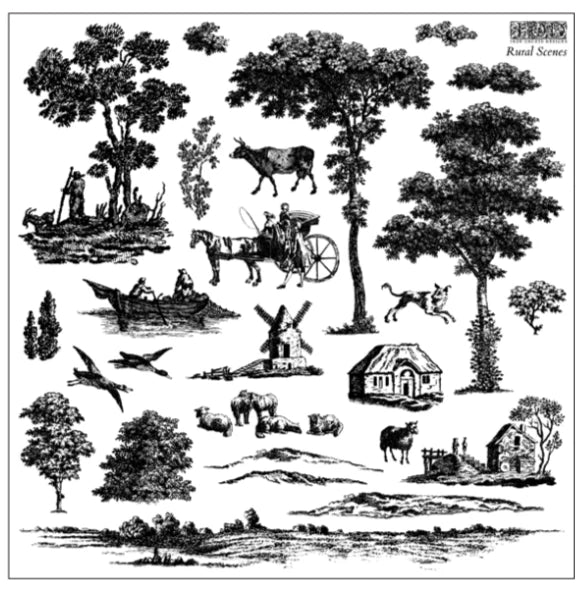RURAL SCENES Stamp Set by IOD (12"x12", 30.48cm x 30.48cm) - Rustic Farmhouse Charm