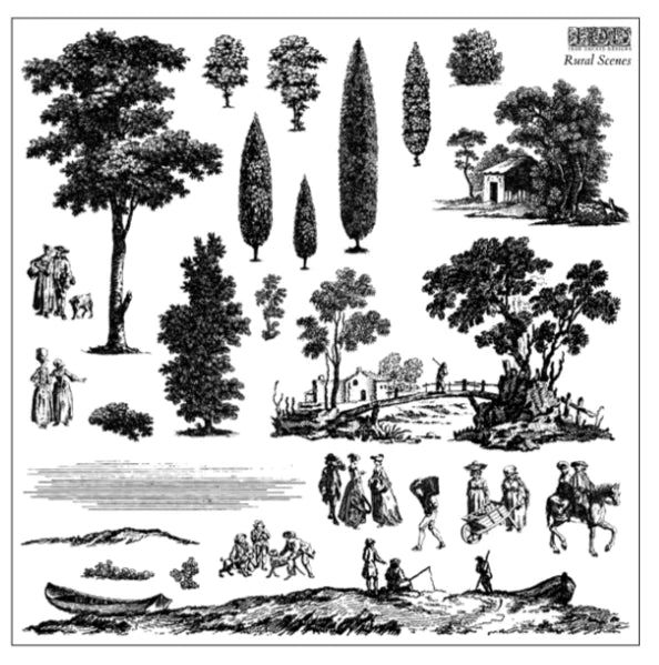 RURAL SCENES Stamp Set by IOD (12"x12", 30.48cm x 30.48cm) - Rustic Farmhouse Charm