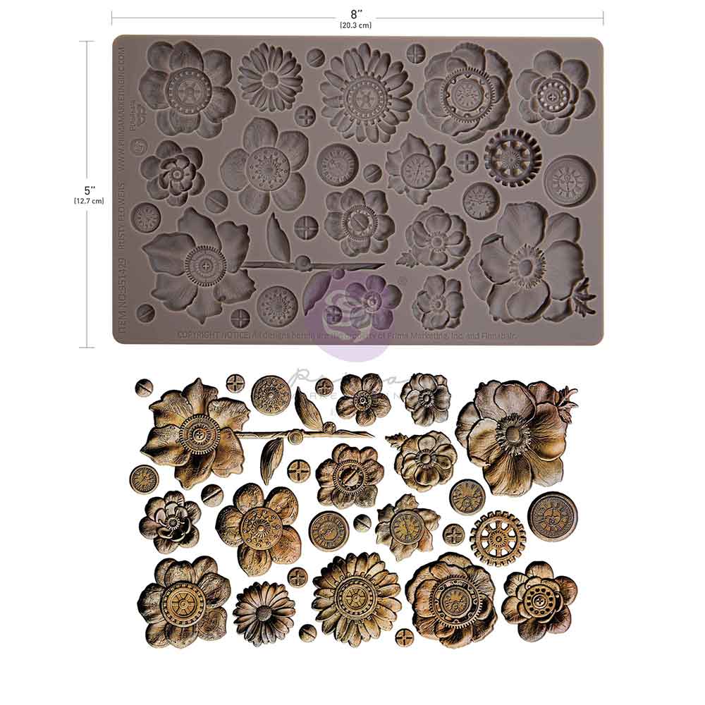 NEW! Finnabair Mould - RUSTY FLOWERS (5" x 8") - Rustic Farmhouse Charm