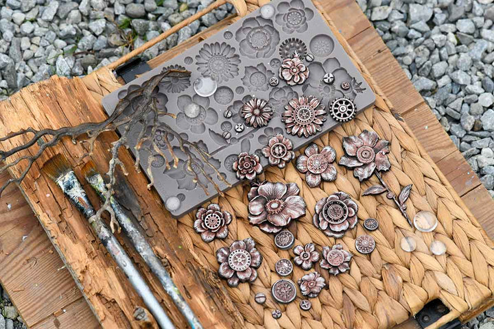 NEW! Finnabair Mould - RUSTY FLOWERS (5" x 8") - Rustic Farmhouse Charm