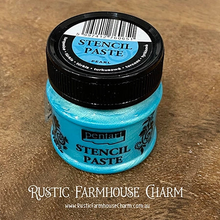 TURQUOISE Pearl Stencil Paste by Pentart 50ml - Rustic Farmhouse Charm