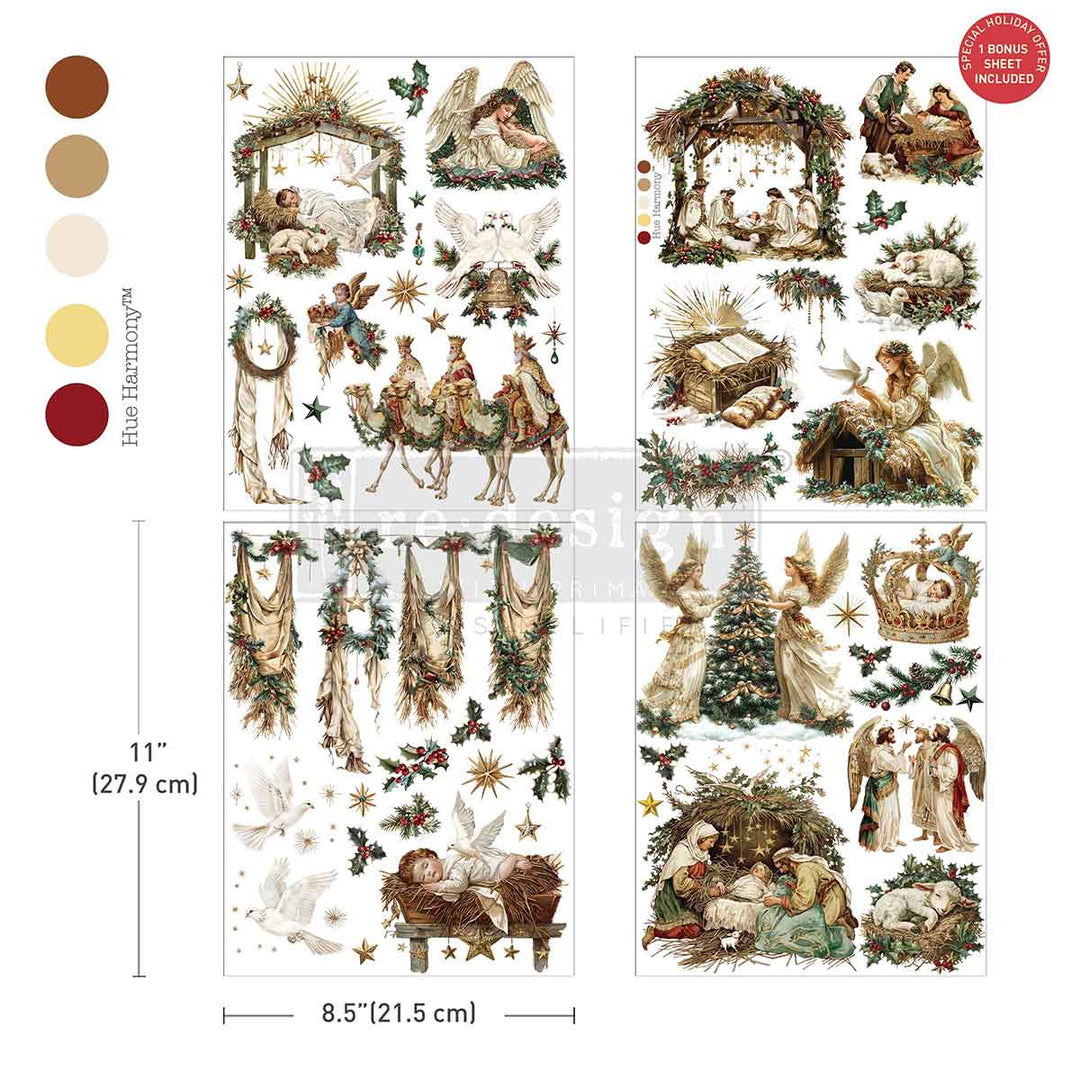 NEW! Redesign Middy Transfer - SACRED NIGHT COLLECTION (4 sheets, each 21.59cm x 27.94cm) - Rustic Farmhouse Charm