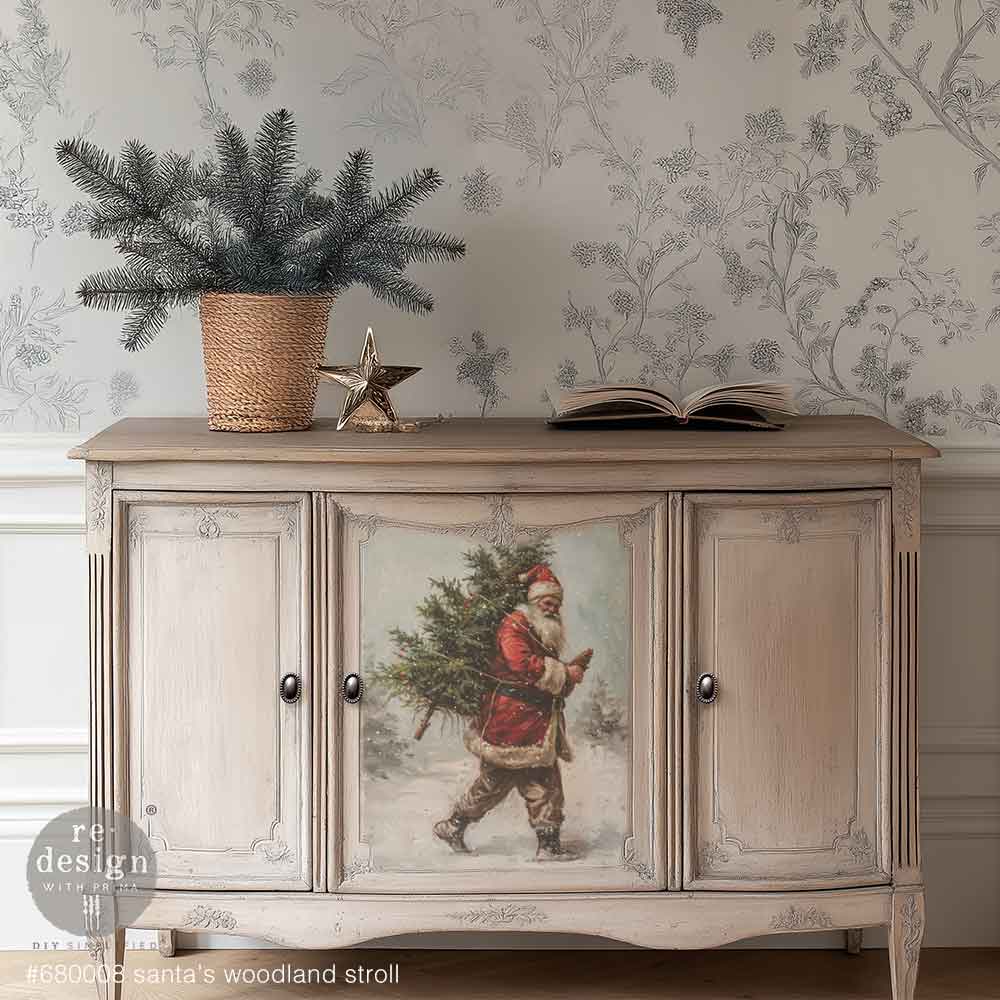 NEW! Redesign A3 Decoupage Fibre Paper Pack of 3 - SANTA'S WOODLAND STROLL (29.7cm x 41.9cm) - Rustic Farmhouse Charm