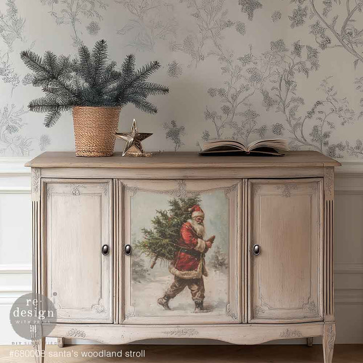 NEW! Redesign A3 Decoupage Fibre Paper Pack of 3 - SANTA'S WOODLAND STROLL (29.7cm x 41.9cm) - Rustic Farmhouse Charm