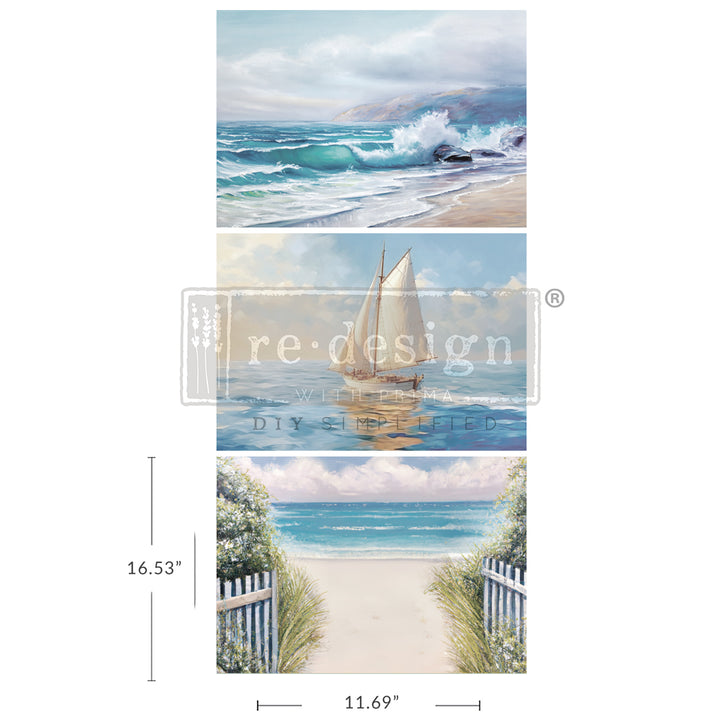 Redesign A3 Decoupage Fibre Paper Pack of 3 - SEASCAPE MELODY (29.7cm x 41.9cm) - Rustic Farmhouse Charm