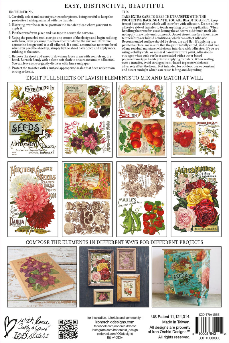 SEED CATALOGUE Transfer Pad by IOD (set of eight 8"x12" sheets) - Rustic Farmhouse Charm