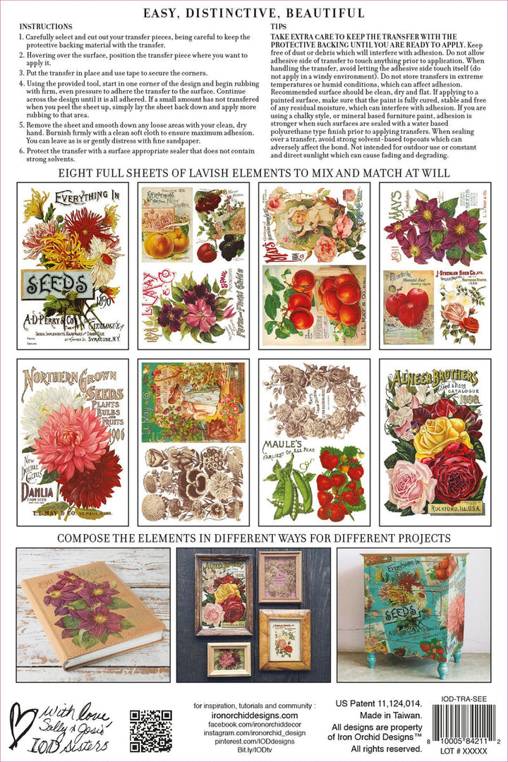 SEED CATALOGUE Transfer Pad by IOD (set of eight 8"x12" sheets) - Rustic Farmhouse Charm
