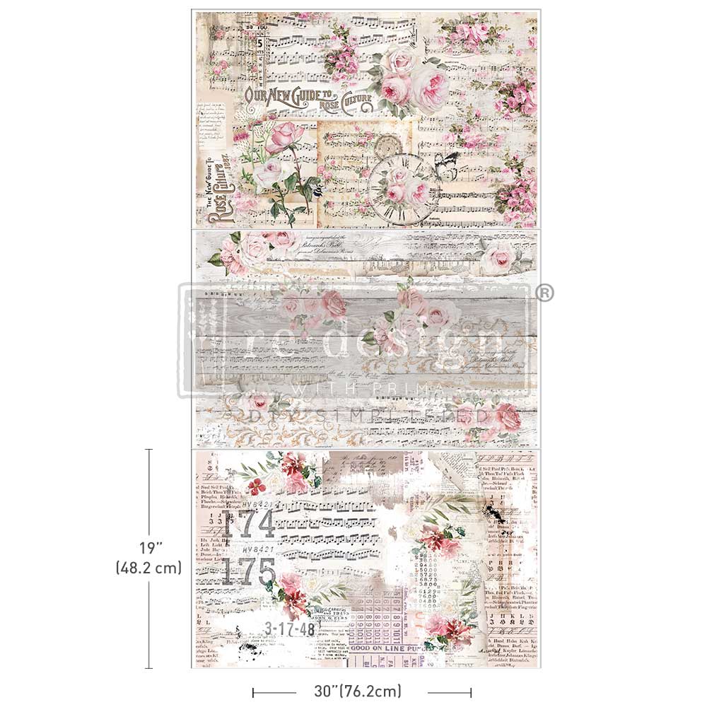 NEW! Redesign Decoupage Tissue Paper Pack - SHABBY CHIC SHEETS (3 sheets, each 49.53cm x 76.2cm) - Rustic Farmhouse Charm