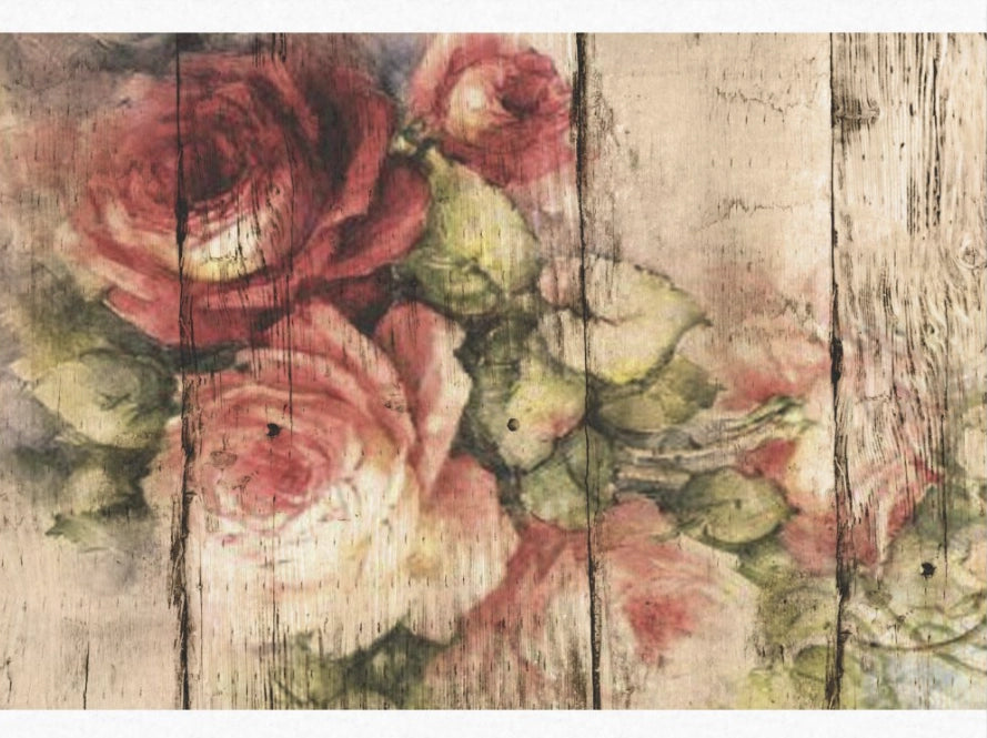 Decoupage Tissue Paper - Shabby Roses on Wood Board 2 (38.1cm x 50.8cm) - Rustic Farmhouse Charm