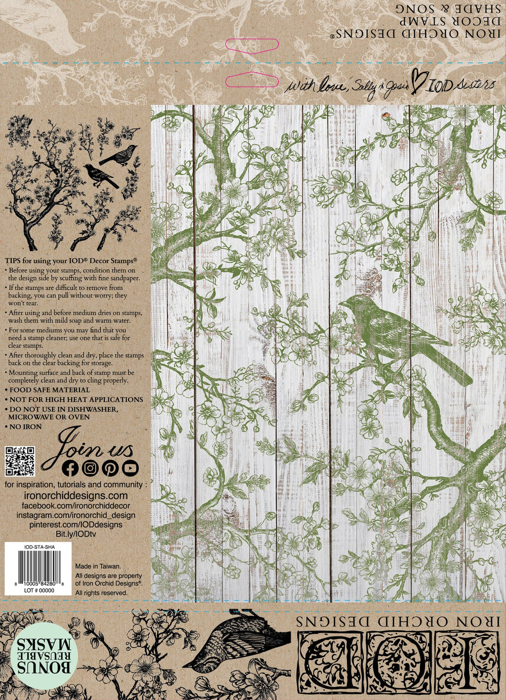 NEW! IOD Stamp - SHADE & SONG (12"x12", 30.48cm x 30.48cm) - Rustic Farmhouse Charm