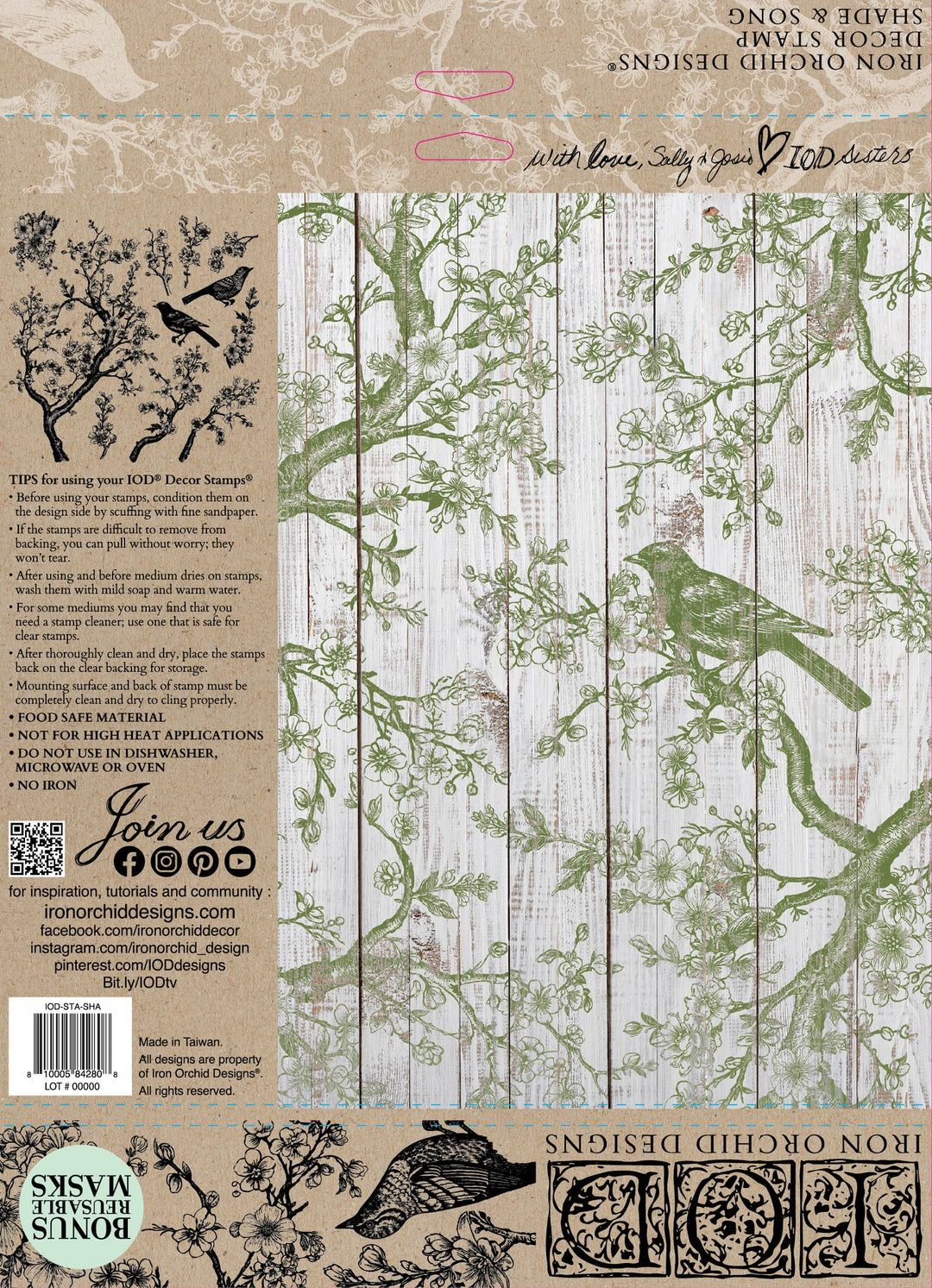 NEW! IOD Stamp - SHADE & SONG (12"x12", 30.48cm x 30.48cm) - Rustic Farmhouse Charm