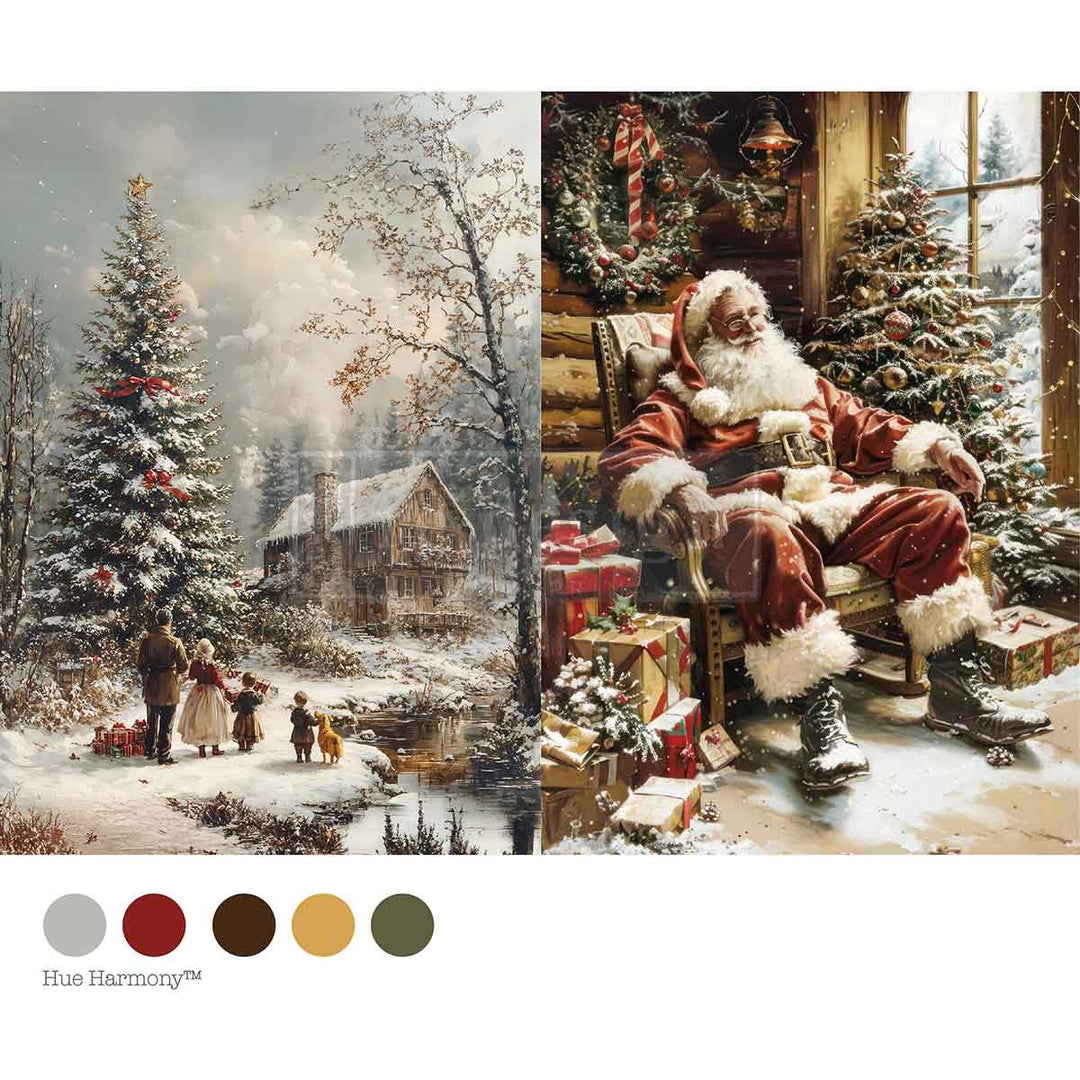 NEW! Redesign A4 Decoupage Fibre Paper - SILENT NIGHT STORIES - Rustic Farmhouse Charm