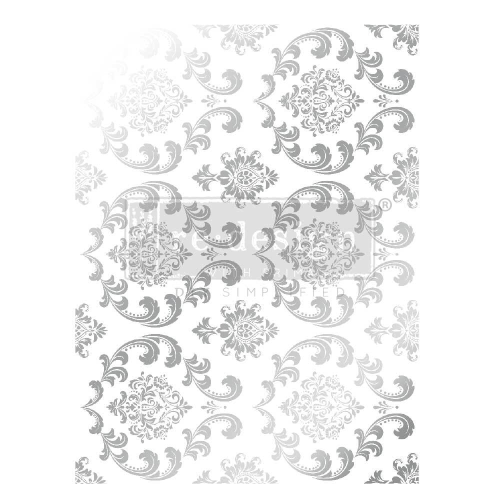 NEW! Redesign Kacha Foil Transfer - SILVER HOUSE OF DAMASK (45.72cm x 60.96cm) - Rustic Farmhouse Charm
