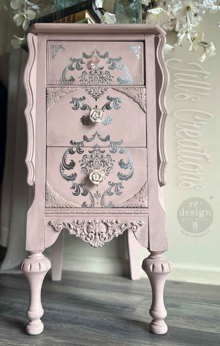 NEW! Redesign Kacha Foil Transfer - SILVER HOUSE OF DAMASK (45.72cm x 60.96cm) - Rustic Farmhouse Charm