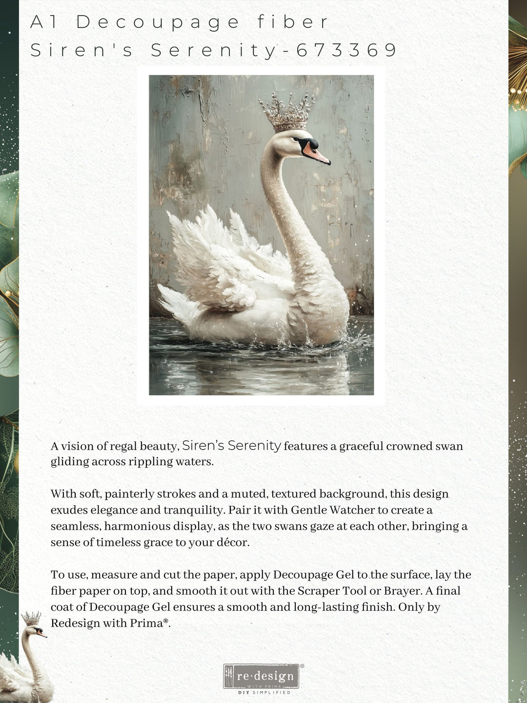 NEW! Redesign Limited A1 Decoupage Fibre Paper - SIREN'S SERENITY (59.44cm x 84.07cm) - Rustic Farmhouse Charm