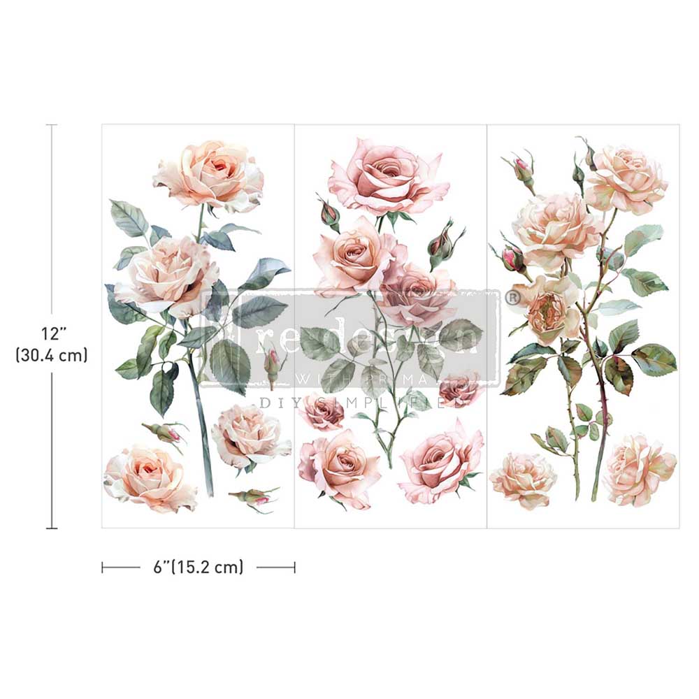 NEW! Redesign Small Transfer - BLUSH SYMPHONY (3 sheets, each 15.24cm x 30.48cm) - Rustic Farmhouse Charm