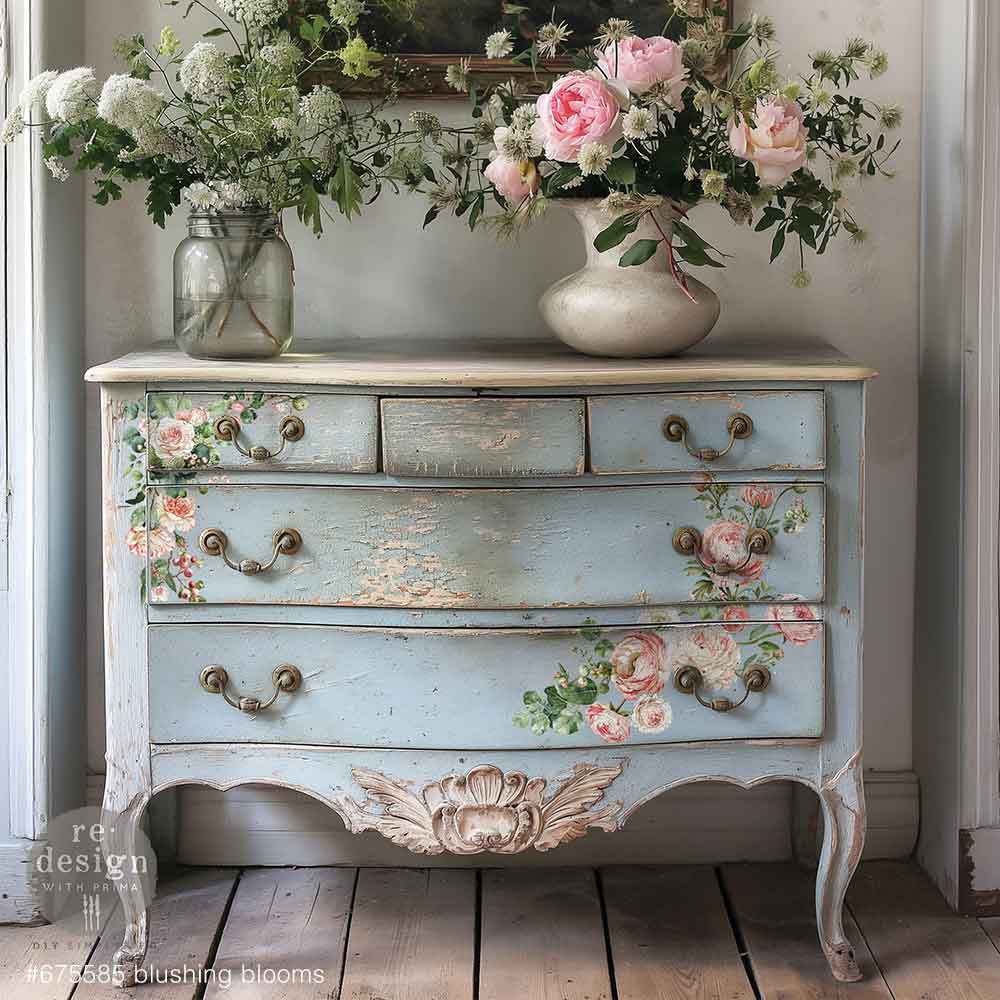 NEW! Redesign Small Transfer - BLUSHING BLOOMS (3 sheets, each 15.24cm x 30.48cm) - Rustic Farmhouse Charm