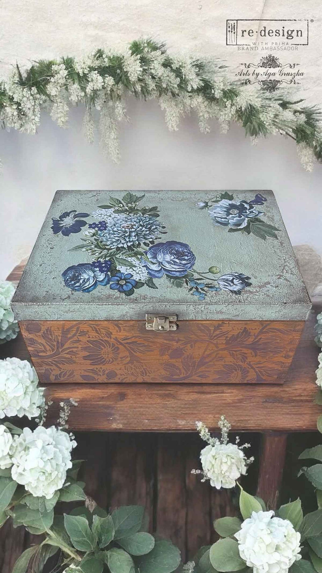 Redesign Small Transfer - INDIGO PETALS (3 sheets, each 15.24cm x 30.48cm) - Rustic Farmhouse Charm