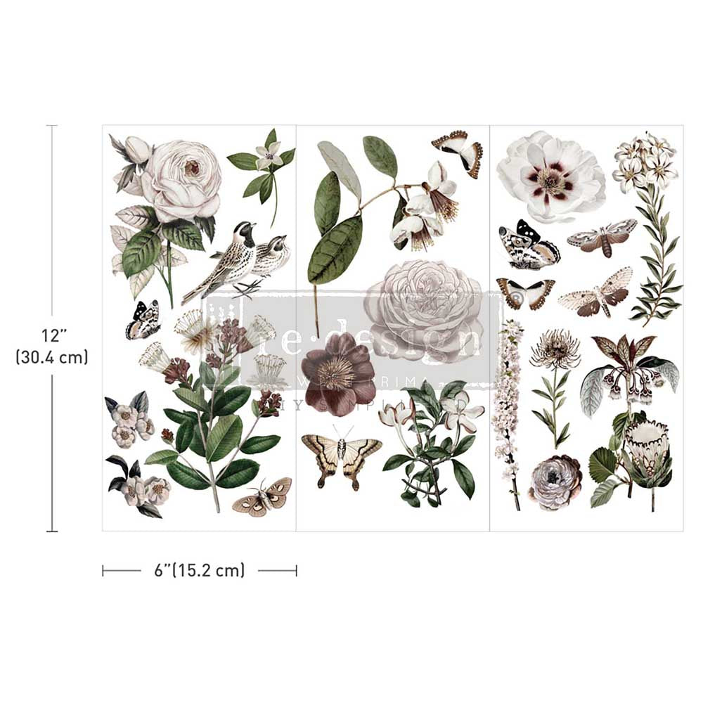 NEW! Redesign Small Transfer -SECRET GARDEN (3 sheets, each 15.24cm x 30.48cm) - Rustic Farmhouse Charm