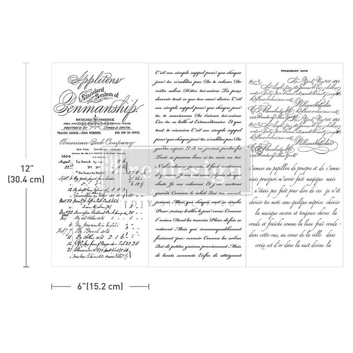 NEW! Redesign Small Transfer - VINTAGE SCRIPT MASTERY (3 sheets, each 15.24cm x 30.48cm) - Rustic Farmhouse Charm