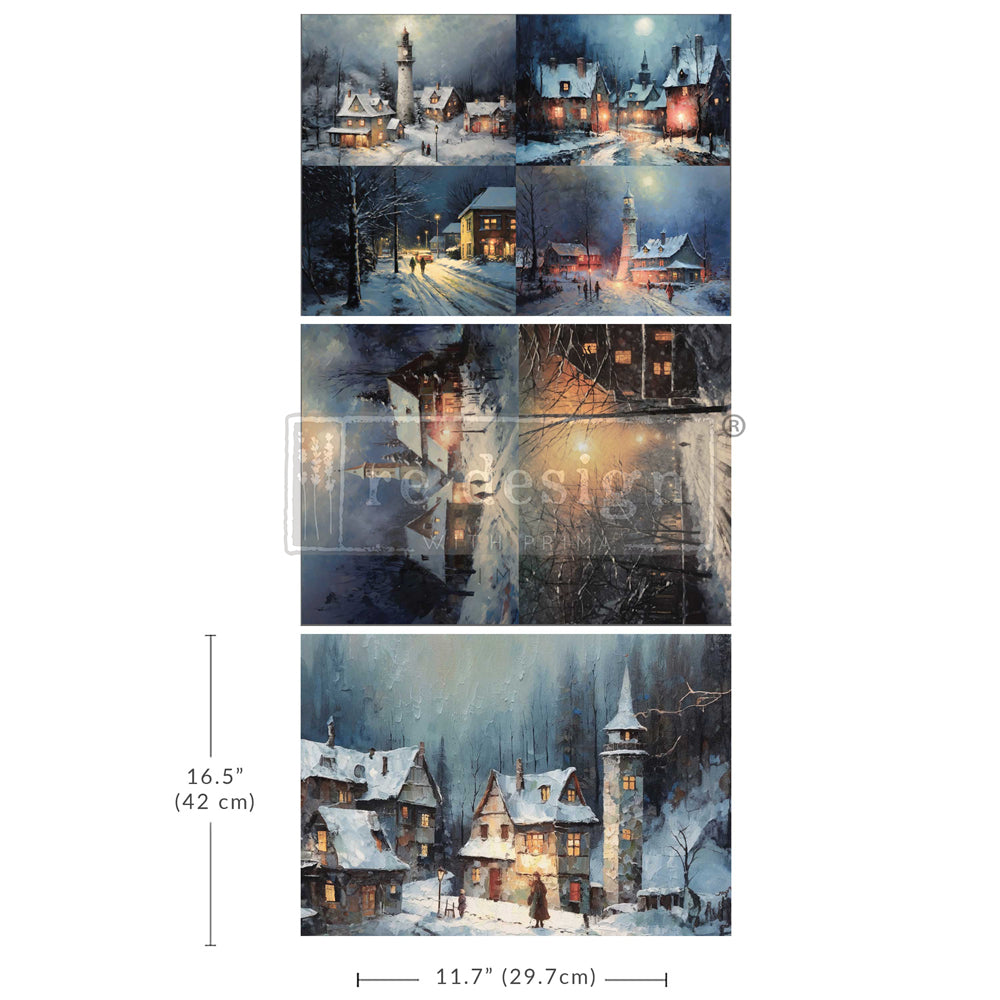 Redesign A3 Decoupage Fibre Paper Pack of 3 - SNOWY TWILIGHT (29.7cm x 41.9cm) - Rustic Farmhouse Charm