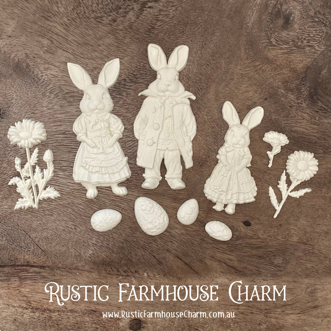 Polyurethane Resin Castings - SPRINGTIME BUNNY (unpainted) - Rustic Farmhouse Charm