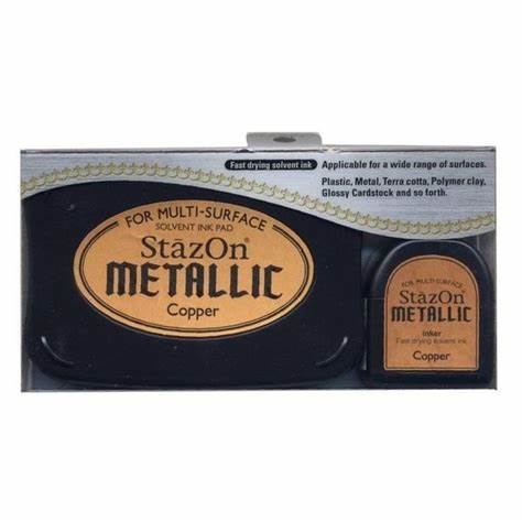 StazOn Metallic Ink Kit - Ink Pad & Inker - COPPER (Permanent, Solvent-Based) - Rustic Farmhouse Charm