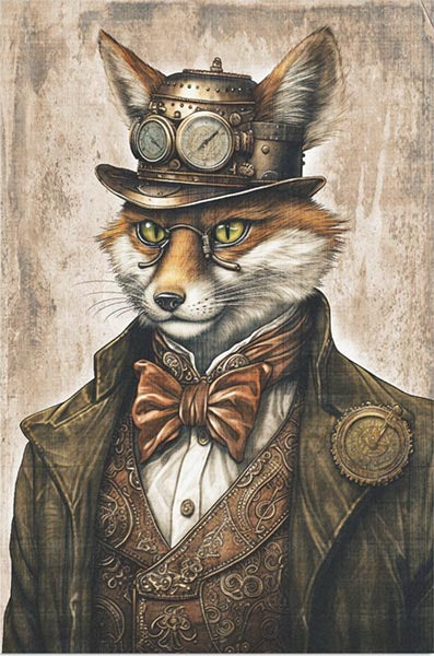 Decoupage Tissue Paper - Steampunk Fantasy Fox (50.8cm x 76.2cm) - Rustic Farmhouse Charm