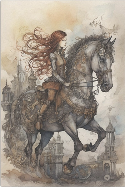 Decoupage Tissue Paper - Steampunk Fantasy Girl Riding Horse (50.8cm x 76.2cm) - Rustic Farmhouse Charm