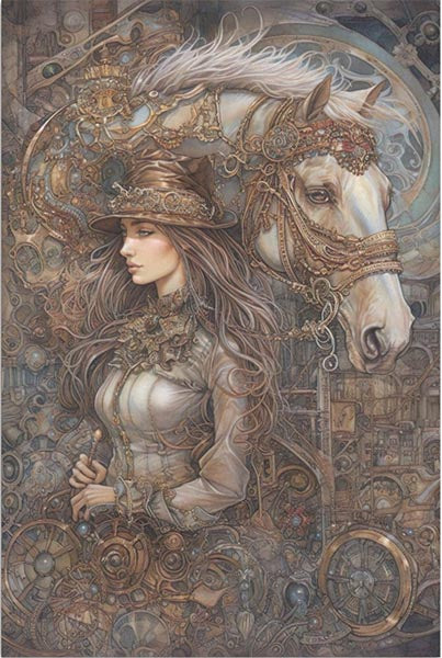 Decoupage Tissue Paper - Steampunk Fantasy Lady with White Horse (50.8cm x 76.2cm) - Rustic Farmhouse Charm