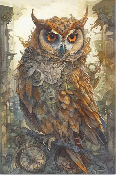 Decoupage Tissue Paper - Steampunk Fantasy Owl (50.8cm x 76.2cm) - Rustic Farmhouse Charm