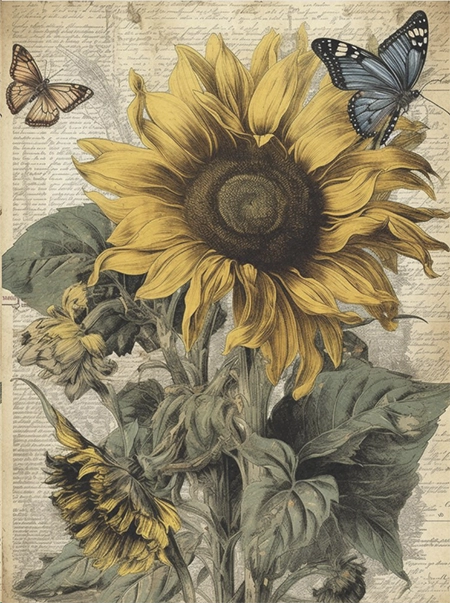 Decoupage Tissue Paper - Sunflowers & Butterflies (38.1cm x 50.8cm) - Rustic Farmhouse Charm