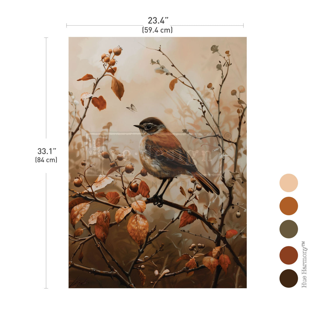 LIMITED! Redesign A1 Decoupage Fibre Paper - SUNLIT SONGBIRD (59.44cm x 84.07cm) - Rustic Farmhouse Charm