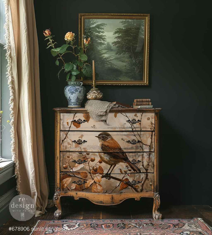 LIMITED! Redesign A1 Decoupage Fibre Paper - SUNLIT SONGBIRD (59.44cm x 84.07cm) - Rustic Farmhouse Charm