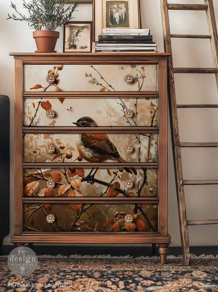 LIMITED! Redesign A1 Decoupage Fibre Paper - SUNLIT SONGBIRD (59.44cm x 84.07cm) - Rustic Farmhouse Charm