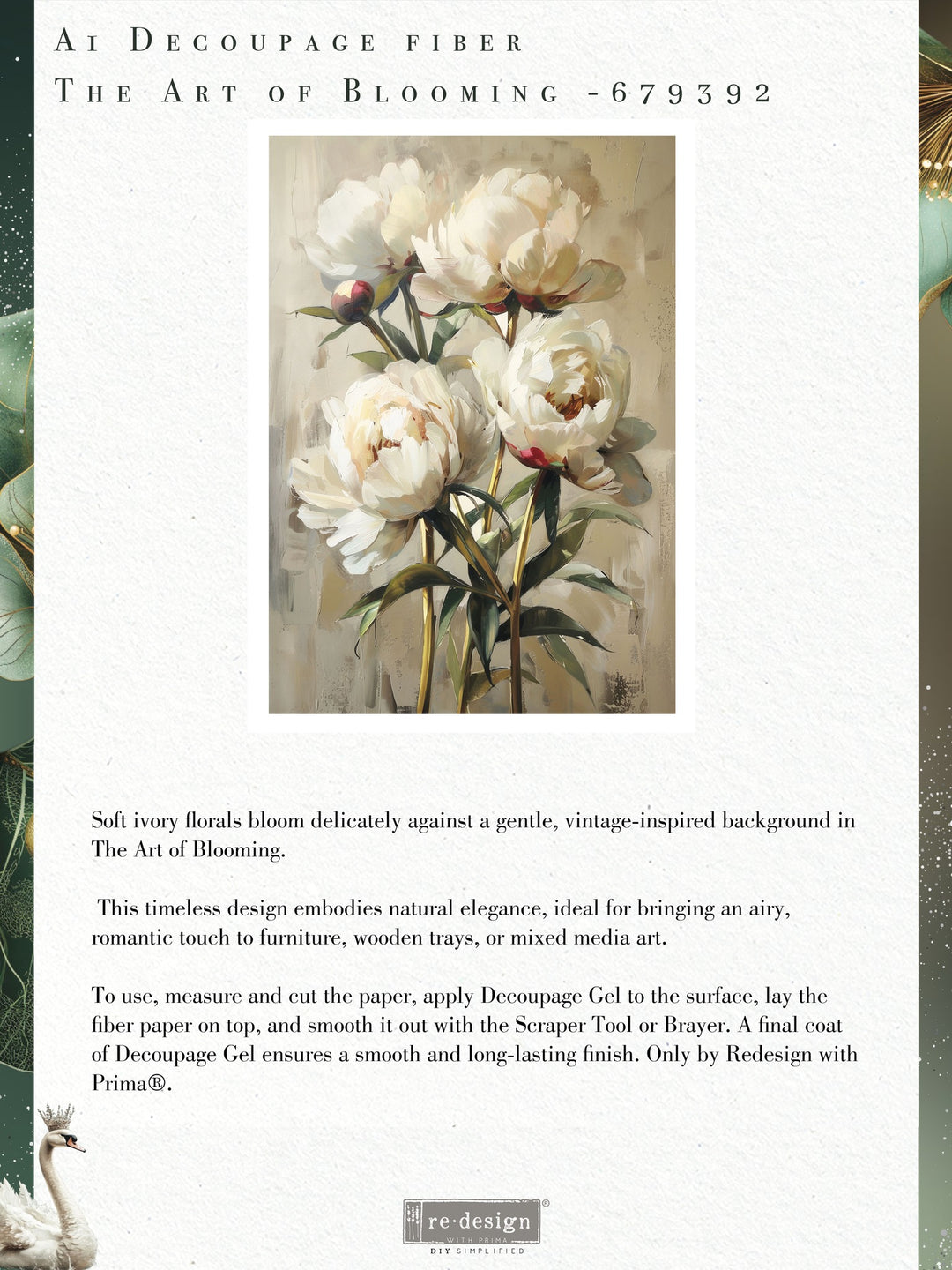 NEW! Redesign Limited A1 Decoupage Fibre Paper - THE ART OF BLOOMING (59.44cm x 84.07cm) - Rustic Farmhouse Charm