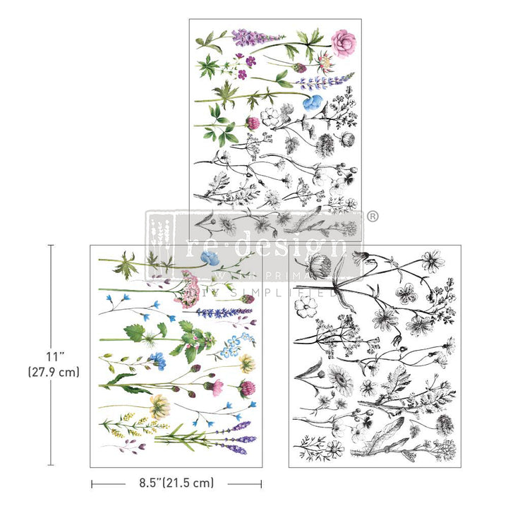 TINY FLOWERS Redesign Middy Transfer (3 sheets, each 21.59cm x 27.94cm) - Rustic Farmhouse Charm