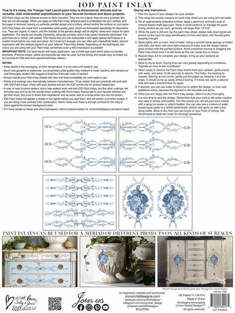 TROMP L'OEILL BLEU Paint Inlay by IOD (set of four 12"x16" sheets) - Rustic Farmhouse Charm