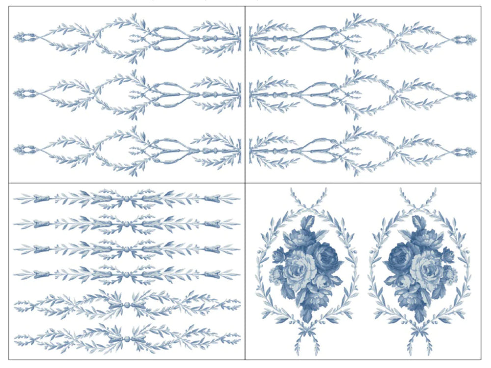 TROMP L'OEILL BLEU Paint Inlay by IOD (set of four 12"x16" sheets) - Rustic Farmhouse Charm