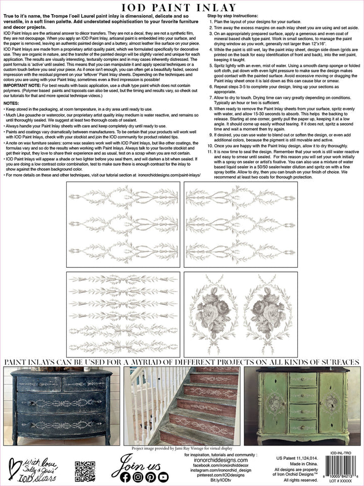 TROMP L'OEILL LAUREL Paint Inlay by IOD (set of four 12"x16" sheets) - Rustic Farmhouse Charm