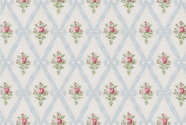 Decoupage Tissue Paper - Victorian Blue Lattice with Pink Roses (50.8cm x 76.2cm) - Rustic Farmhouse Charm