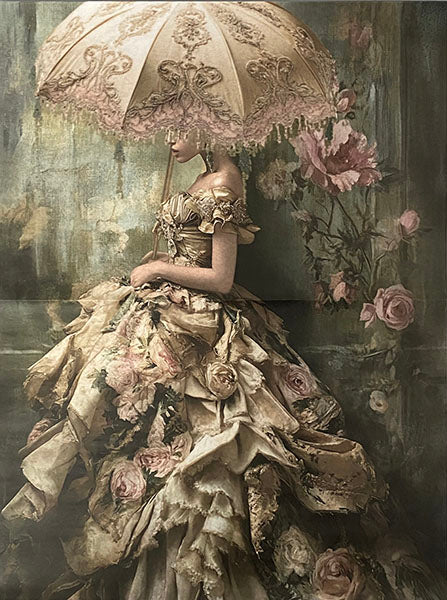 Decoupage Tissue Paper - Victorian Floral Gown Lady with Parasol