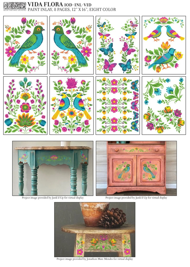 NEW! VIDA FLORA Paint Inlay by IOD (set of eight 12"x16" sheets) - Rustic Farmhouse Charm