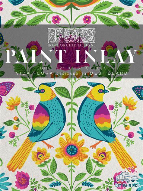 NEW! VIDA FLORA Paint Inlay by IOD (set of eight 12"x16" sheets) - Rustic Farmhouse Charm