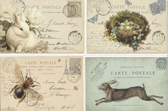 Decoupage Tissue Paper - Vintage French Animal Postcards (50.8cm x 76.2cm) - Rustic Farmhouse Charm
