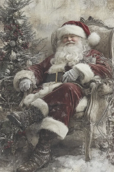 Decoupage Tissue Paper - Vintage Joyful Santa in His Chair (50.8cm x 76.2cm) - Rustic Farmhouse Charm
