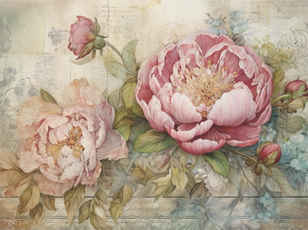 Decoupage Tissue Paper - Vintage Peonies (38.1cm x 50.8cm) - Rustic Farmhouse Charm