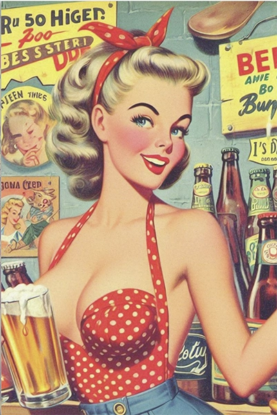 Decoupage Tissue Paper - Vintage Pin-Up Girl with Beer - Rustic Farmhouse Charm