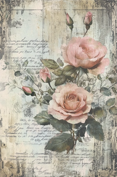 Decoupage Tissue Paper - Vintage Sweet Roses (25.4cm x 38.1cm) - Rustic Farmhouse Charm